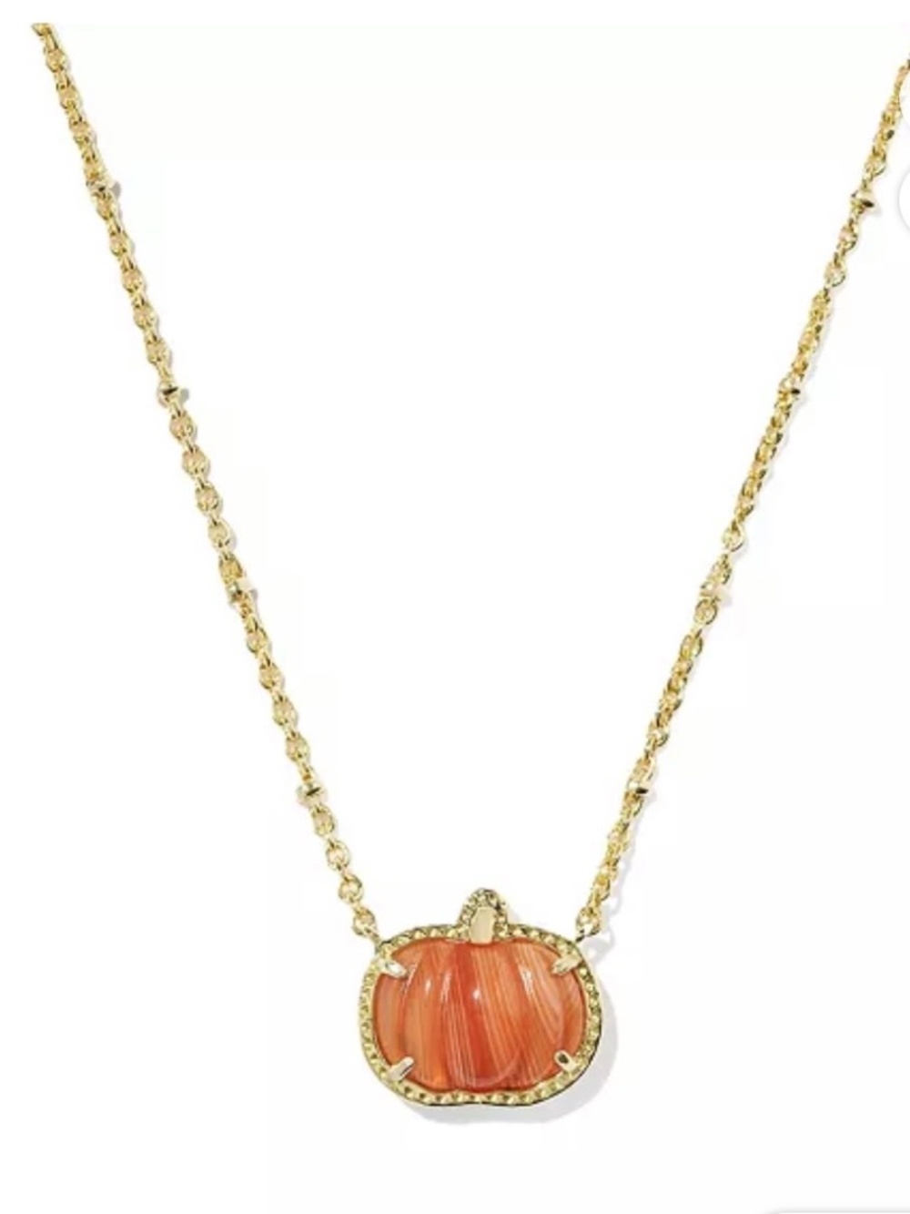 Kendra Scott Pumpkin Gold Short Pendant Necklace in Orange Banded Agate